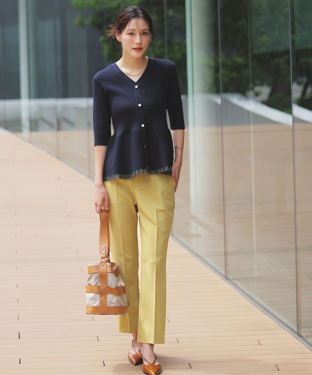 ANY SIS S シアーフリルペプラム ニット ネイビー