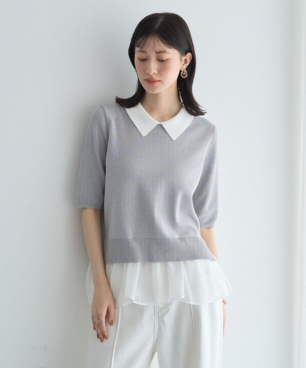 YECCA VECCA 2way襟付きフリルレイヤードニット Gray Mixture