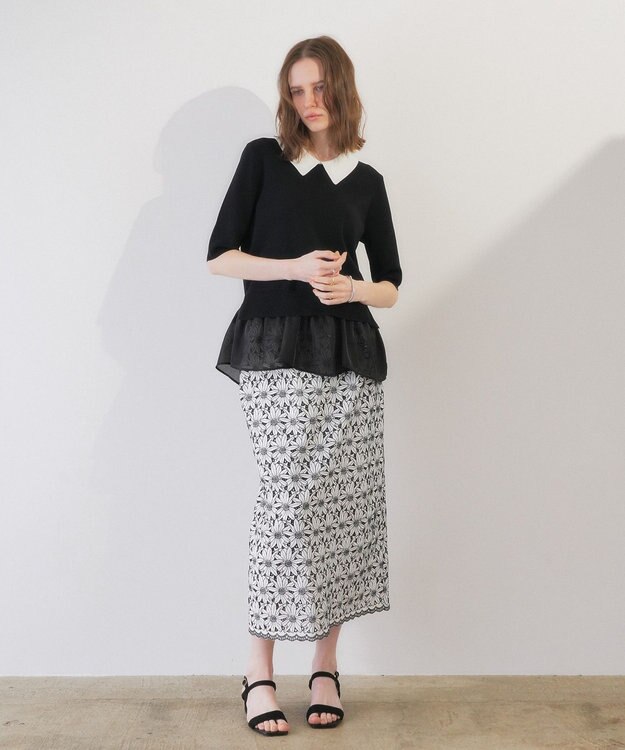 YECCA VECCA 2way襟付きフリルレイヤードニット Black