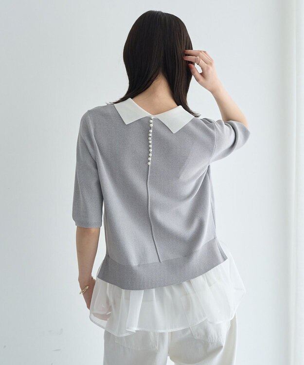 YECCA VECCA 2way襟付きフリルレイヤードニット Gray Mixture