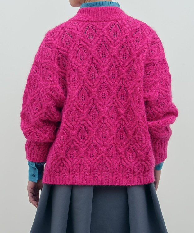 muuc 〈うっとり柔らか上質な極細繊維〉〈キッドモヘア×ウール×アルパカ×シルク〉リーフ模様編み カーディガン ピンク