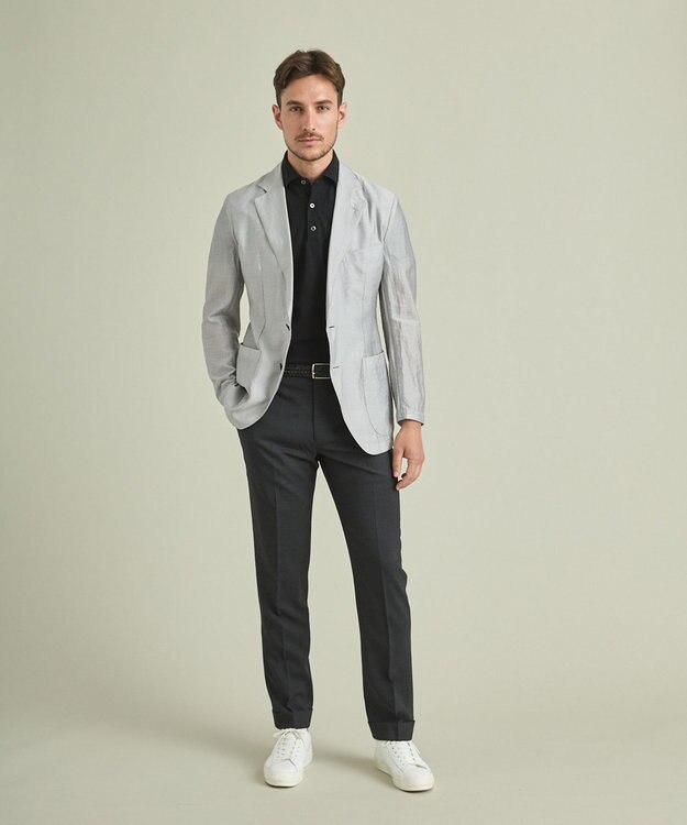 GOTAIRIKU ロングセラー【洗える/折り目加工/シワになりにくい/ウエストアジャスター】ウォッシャブル サマーウール100％パンツ_定番色(ノータック)23/24年モデル チャコールグレー系