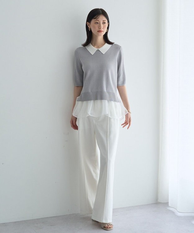 YECCA VECCA 2way襟付きフリルレイヤードニット Gray Mixture