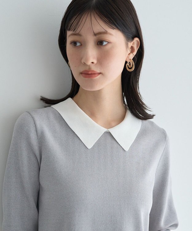 YECCA VECCA 2way襟付きフリルレイヤードニット Gray Mixture