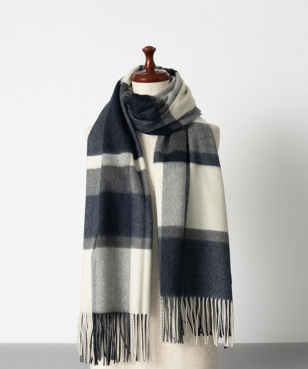 AURORA LANVIN COLLECTION ランバン コレクション カシミヤ  チェックストール ダークネイビー