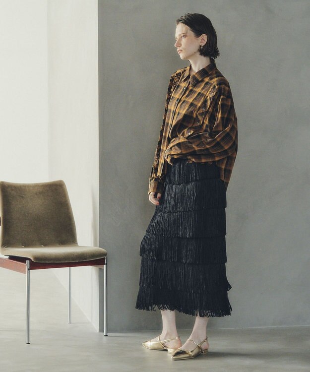 YECCA VECCA フリンジロングスカート Black