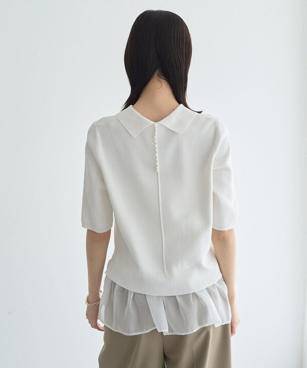 YECCA VECCA 2way襟付きフリルレイヤードニット Off White