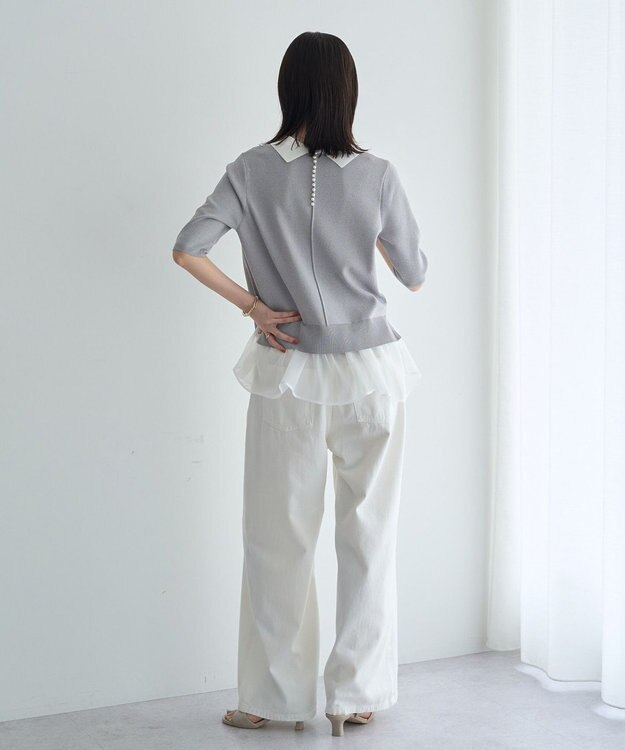 YECCA VECCA 2way襟付きフリルレイヤードニット Gray Mixture