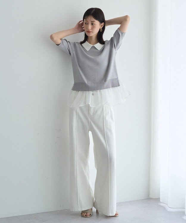 YECCA VECCA 2way襟付きフリルレイヤードニット Gray Mixture
