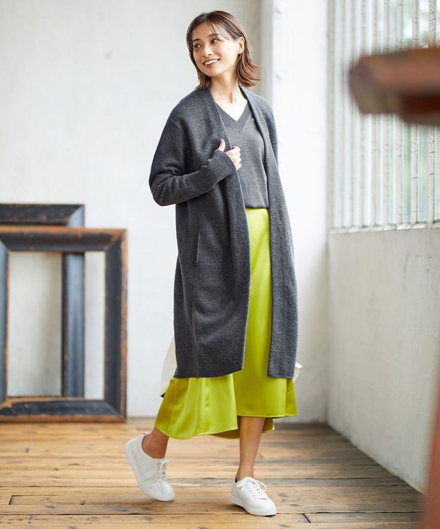 ICB L ミルドウール ロングカーディガン チャコール系