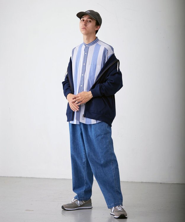 J.PRESS YORK STREET 【UNISEX】マルチストライプバンドカラー シャツ ブルー系7