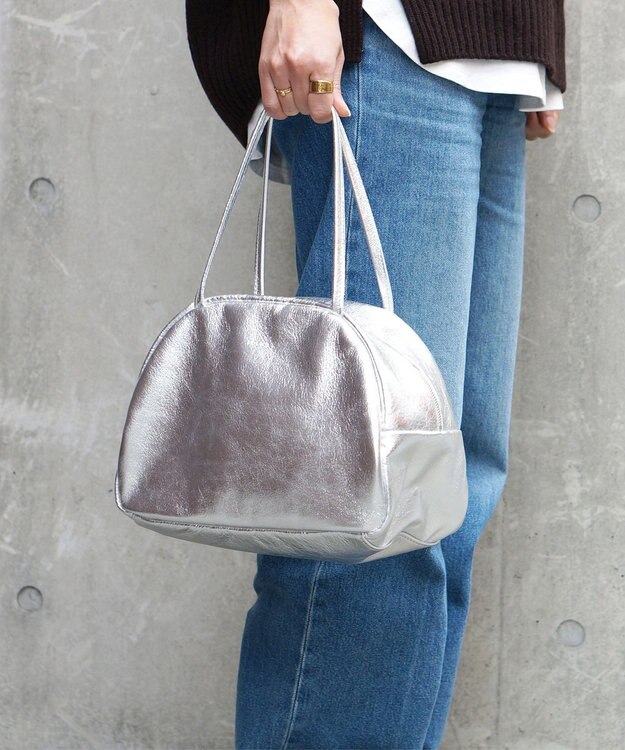 FOLNA RD ホイルレザーボストンバッグ Mサイズ シルバー