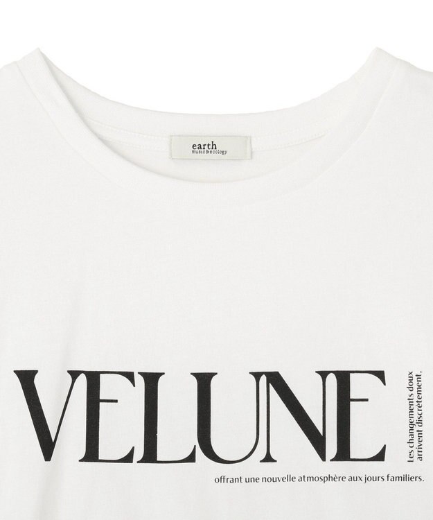 earth music&ecology 裾レースロゴプリントTシャツ Off White