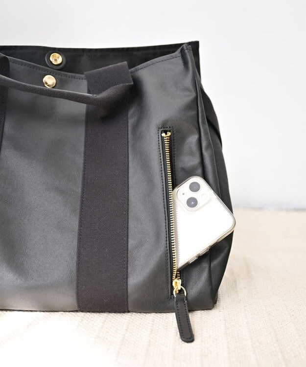 Hekhèr Le Style de Vie 【日本製 / A4サイズ対応 / 2WAY】PUコートコットンキャンバス トートバッグ large ブラック