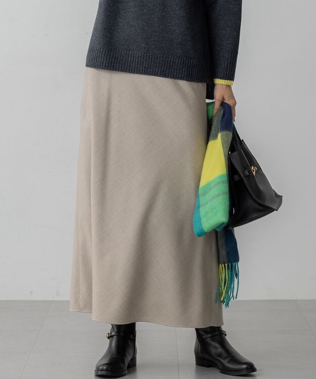 23区 【洗える】ハイカウントフラノ フレア スカート ベージュ系