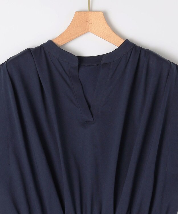組曲 【洗える・WEB限定】プレーティング天竺 ドレープワンピース ネイビー系