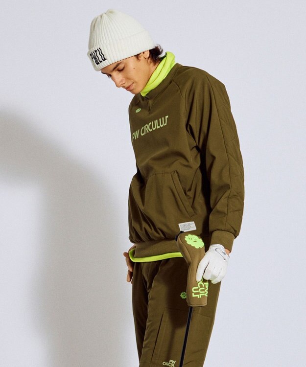 PW CIRCULUS 【3層レイヤー構造ボンディング×中綿キルティング】【MEN】中綿プルオーバー ゴルフ カーキ系