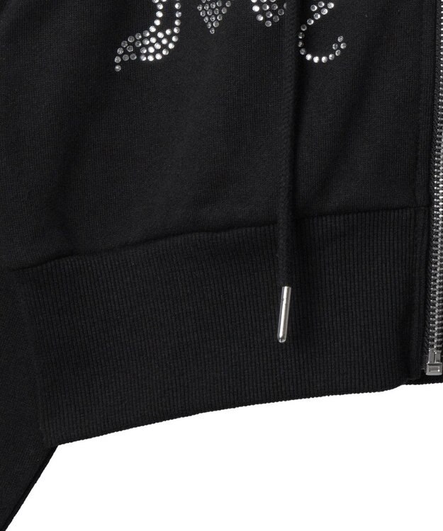 WEGO ラインストーンWジップショートパーカー ブラック