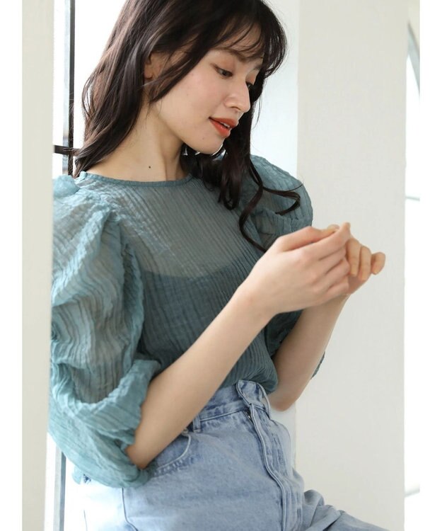 Green Parks ・ＡＮＤ　ＳＥＡＲＣＨ　シアーパワーショルダーブラウス Green