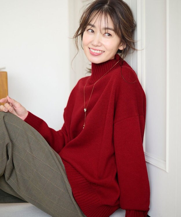 ANY ラムウールバックテイルニット レッド系