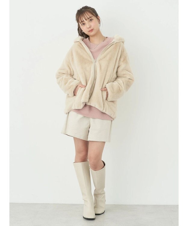 earth music&ecology マルチウェイマウンテンパーカー（ファー） Beige