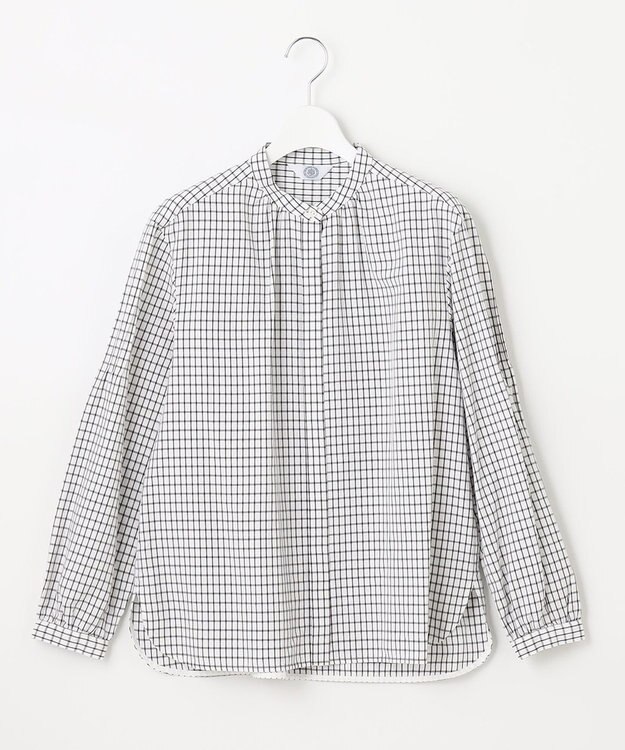 J.PRESS LADIES 【洗える】 セルロースチェック バンドカラー ブラウス ブラック系3