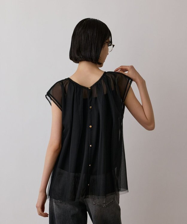 GRACE CONTINENTAL チュールタックノースリーブ ブラック