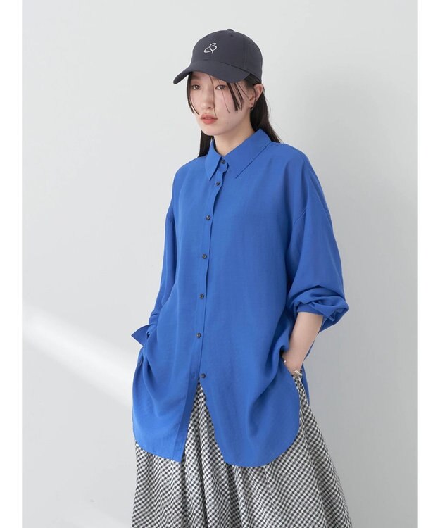 earth music&ecology シアーボーイズライクシャツ Royal Blue