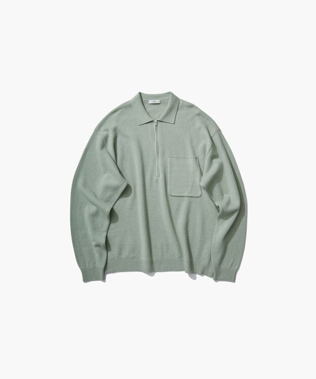 ATON LINEN WOOL BRUSHED | ジップアップポロセーター - UNISEX GREEN