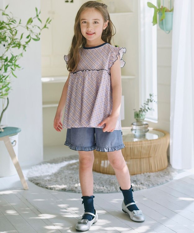 組曲 KIDS 【150-160㎝】 サマーチェックチュニック ピンク