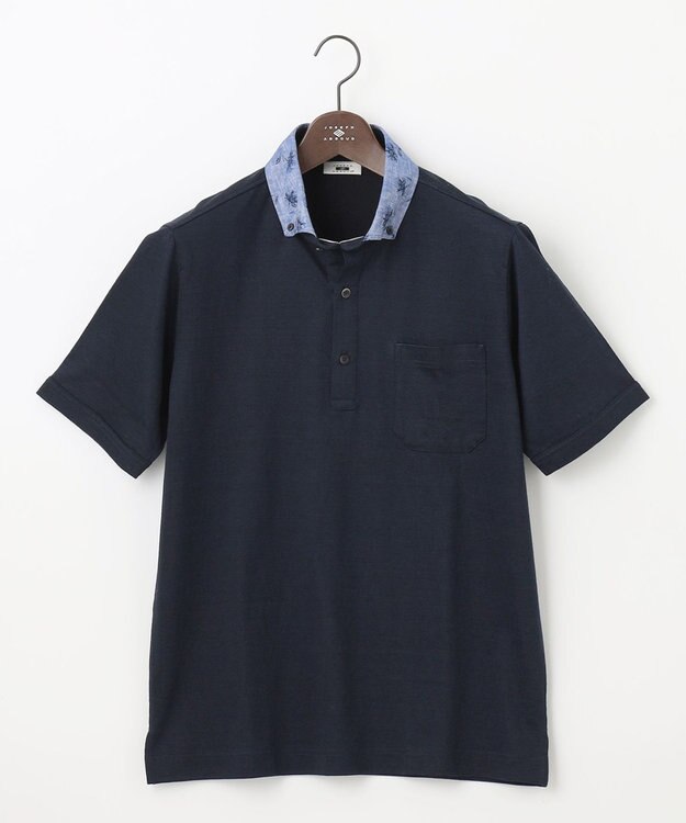 JOSEPH ABBOUD 【リネン素材/清涼感/吸水速乾】リネン天竺 ポロシャツ ネイビー系