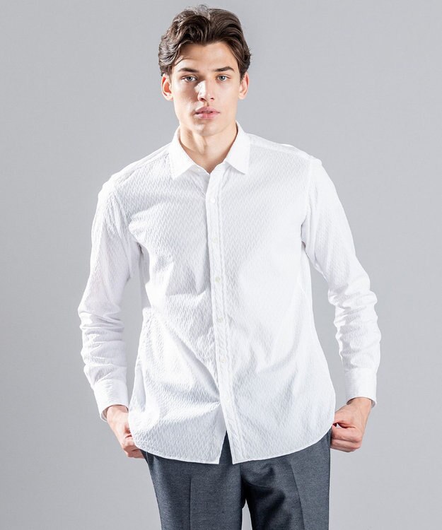 JOSEPH HOMME アロージャガードストレッチ　レギュラーカラーシャツ ホワイト系
