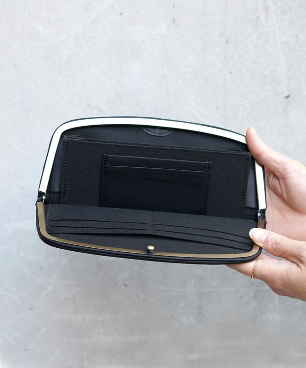 FOLNA RD ソフトレザーロング 天溝がま口 財布 ブラック