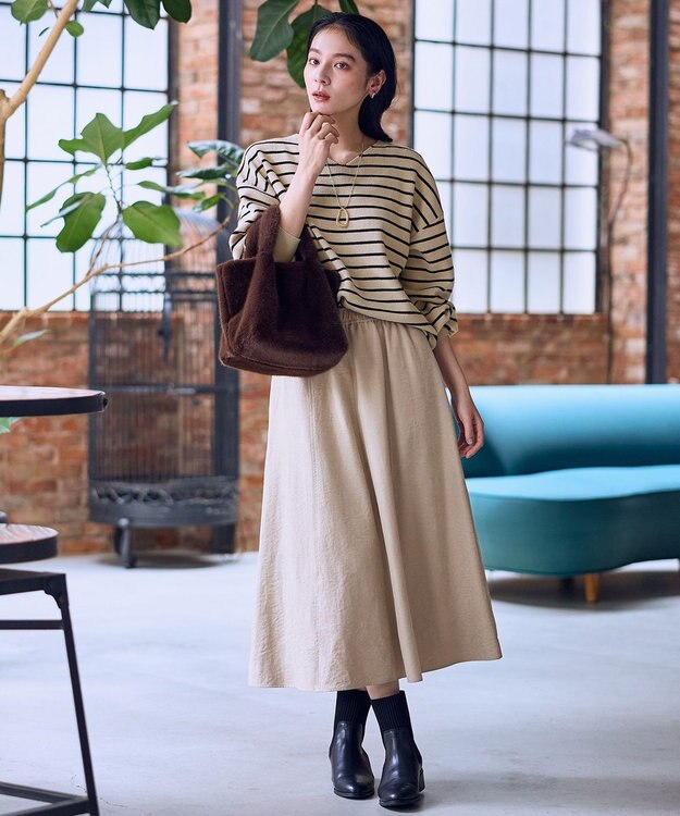 ANY 【ウエストゴム】スエードフレアスカート ベージュ