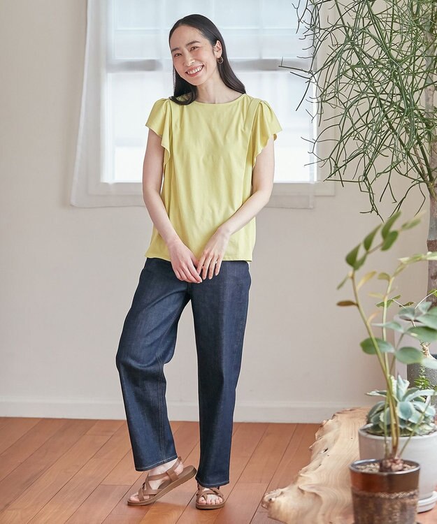 ANY 【接触冷感/UVケア/シワになりにくい】フレアスリーブ Tブラウス ライム