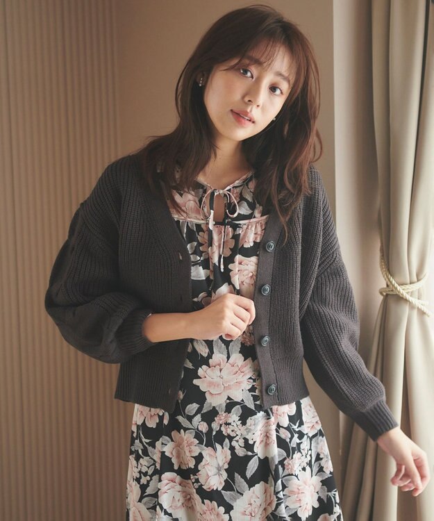 Feroux 【洗える】サイドケーブルバルキー カーディガン グレー系