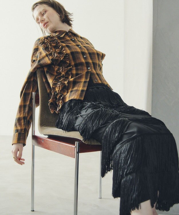 YECCA VECCA フリンジロングスカート Black