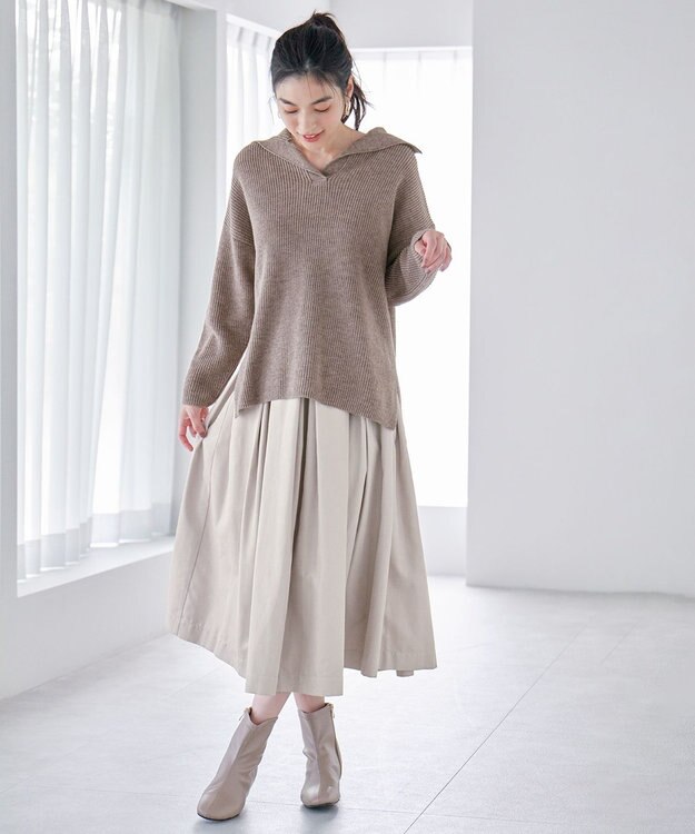 ANY L 【ウエストゴム】ベロアタッチタックスカート アイボリー