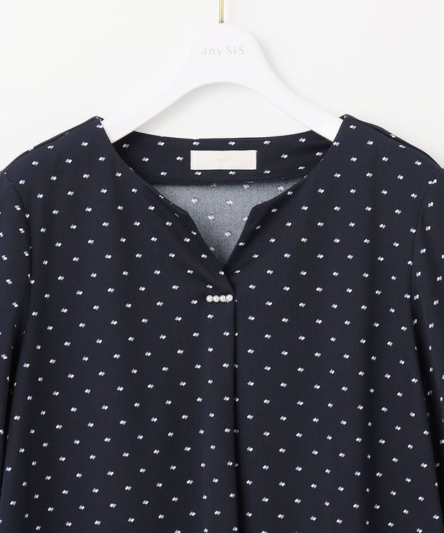 ANY SIS 【接触冷感・吸水速乾・UVケア】エアリードレープスムース 七分袖 ブラウス ネイビー系