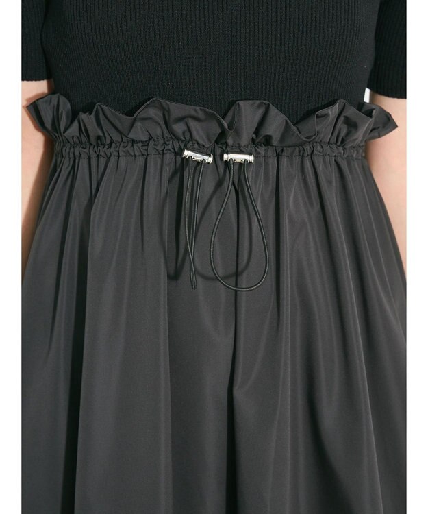 Green Parks ランタン型ニットドッキングタフタワンピース Black