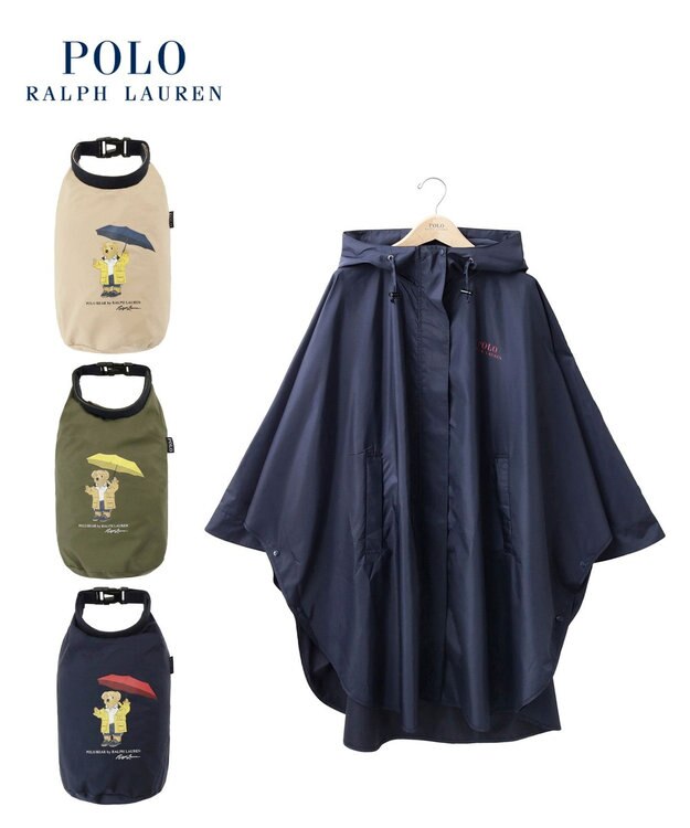 MOONBAT POLO RALPH LAUREN レインポンチョ レインベア 50デニール生地／着丈98cm 収納袋付き ネイビーブルー