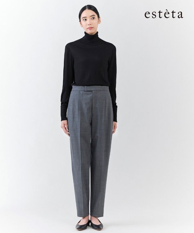 23区 【エステータ】ウールトロドライストレッチ タックテーパード パンツ グレー