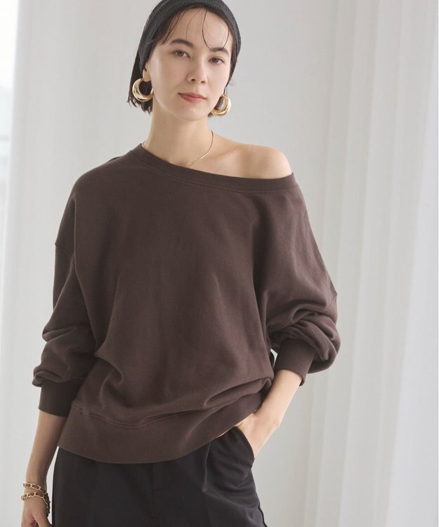 WEGO 【ANGIE VINTAGE/SETUP対応アイテム】オフショルダー裏毛スウェット ダークブラウン