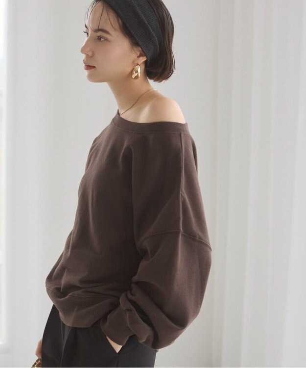WEGO 【ANGIE VINTAGE/SETUP対応アイテム】オフショルダー裏毛スウェット ダークブラウン