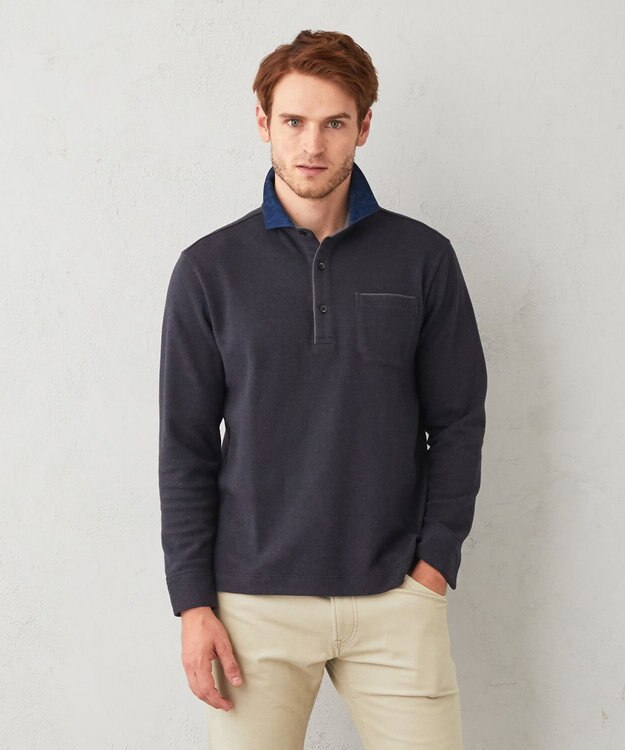 JOSEPH ABBOUD 【人気！多機能ポロシャツ】ペイズリー柄　ウィンターダディポロシャツ ネイビー系