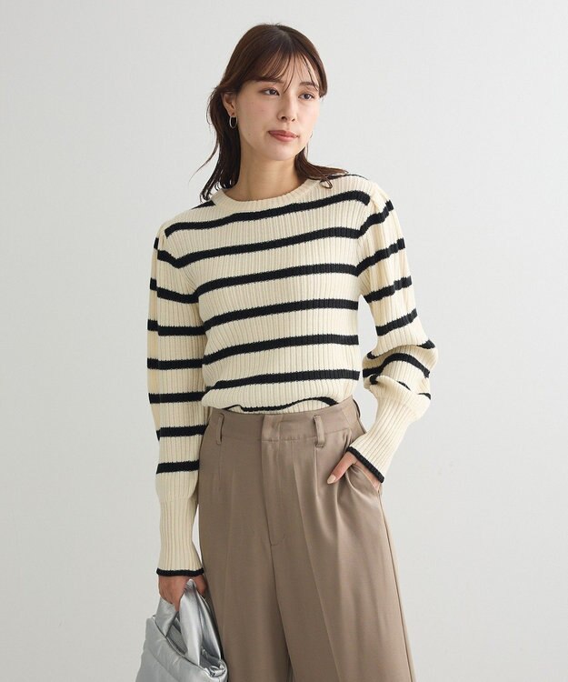 Green Parks 洗える　パフニットプルオーバー Border