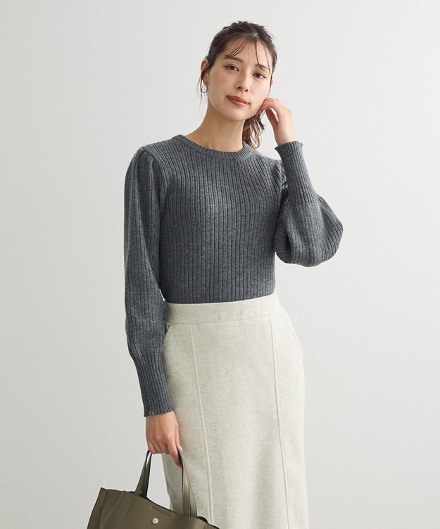 Green Parks 洗える　パフニットプルオーバー Gray Mixture