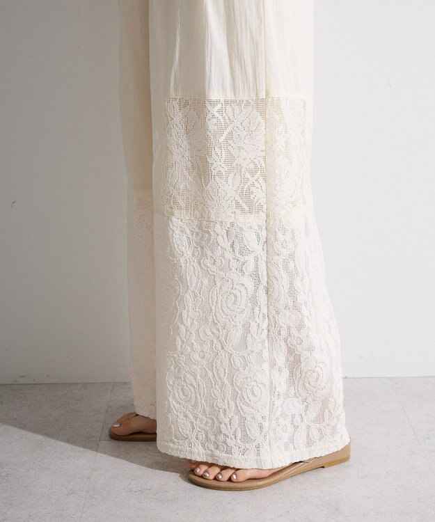 Green Parks 裾レースドッキングパンツ Off White