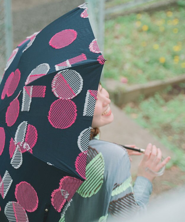 POLS 【POLS DOT】折りたたみ晴雨兼用日傘 ネイビー