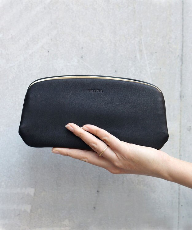 FOLNA RD ソフトレザーロング 天溝がま口 財布 ブラック